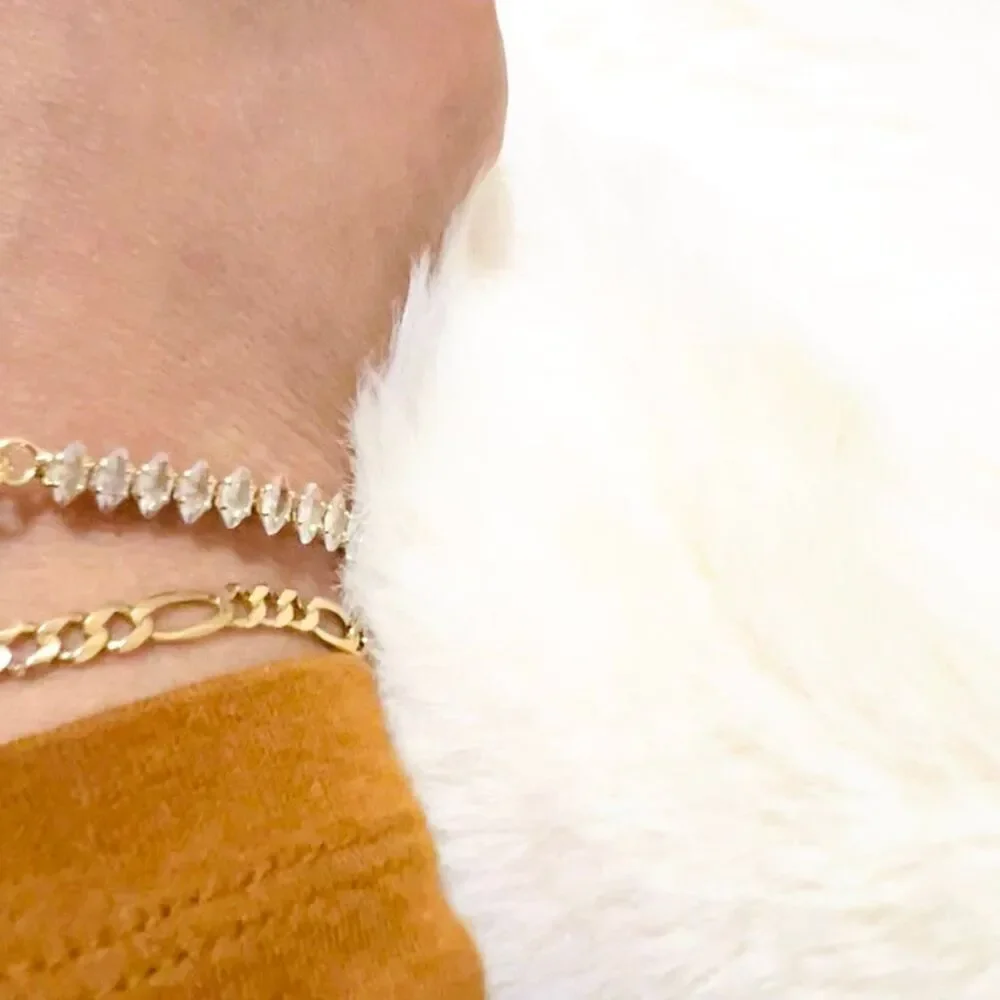 18k Gold filled “ Found her” Pearl bracelet with Marquise CZ paper clip chain